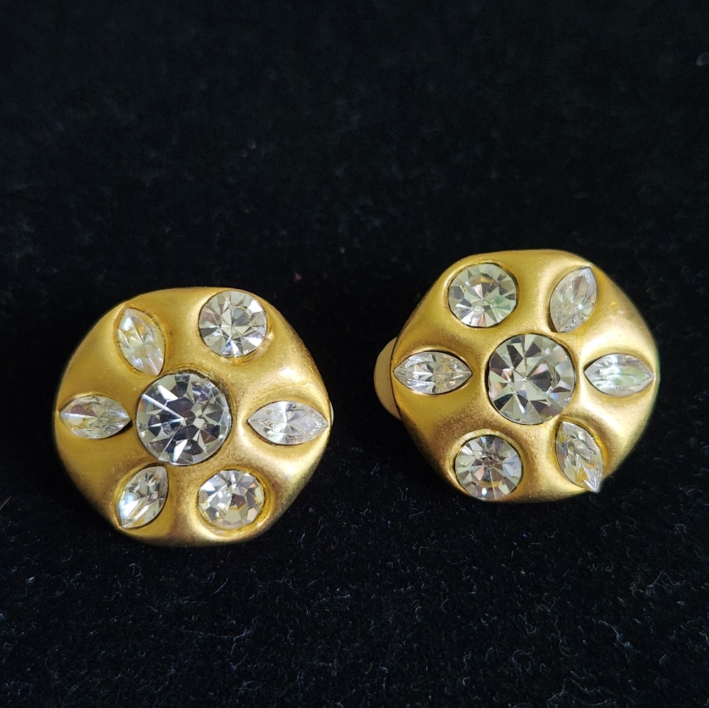 GIVENCHY Vintage Crystal Clip-on Gold Tone Earrings
